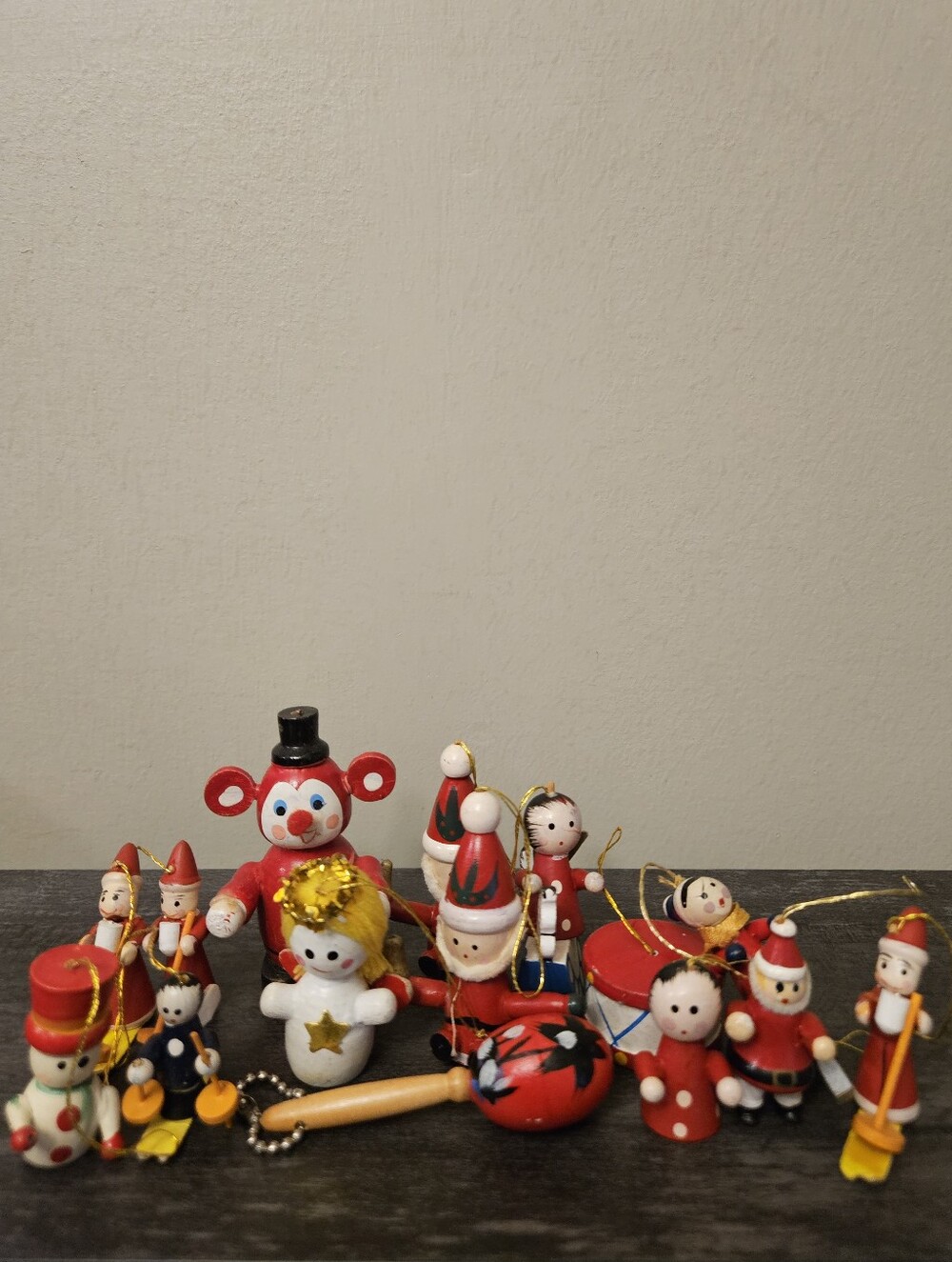 Vintage Miniature Wooden Christmas Ornament Lot Of 15